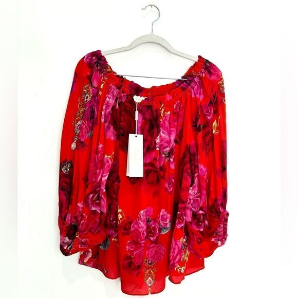 NWT Camilla  Red Frill Off Shoulder Top in Italian Rosa - Picture 11 of 15